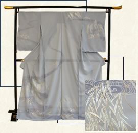 夏絽訪問着「流水取り柳に葦」